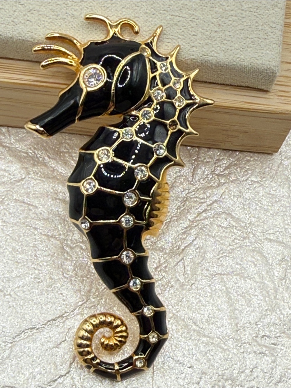 Swarovski Black Gold Seahorse Reptile Brooch luxury runway pin brooch high end